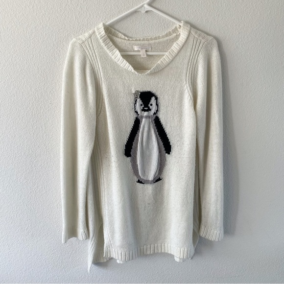 Lauren Conrad knit cream penguin bling crown tunic sweater size large - Picture 1 of 6